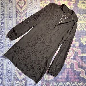 Elie Tahari Womens Lace Silk Dress Long Sleeve Button Front Collared in Black